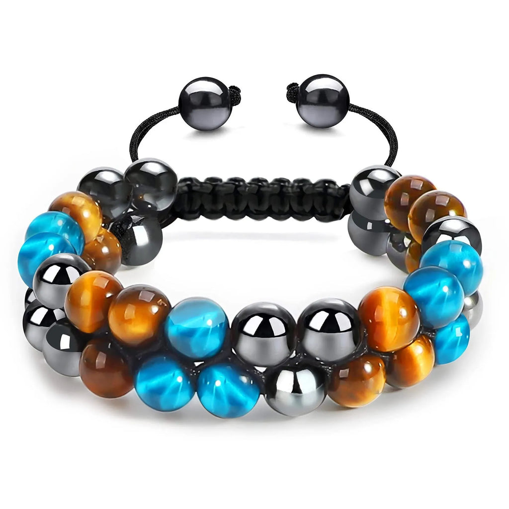 Handmade Tiger Eye bracelet with auspicious elephant charm in alloy setting