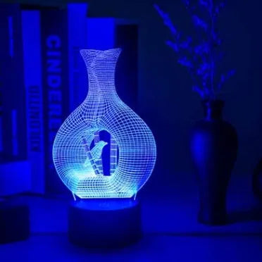Creative 3D acrylic LED night light with touch button and multi-colour illumination on ABS base.
