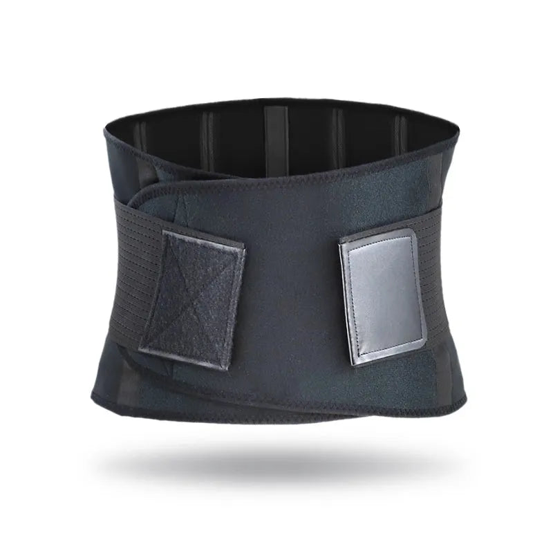 Neoprene sports waist belt with silicone anti-skid and adjustable Velcro, shown in black, blue, deep pink, orange, or pink.