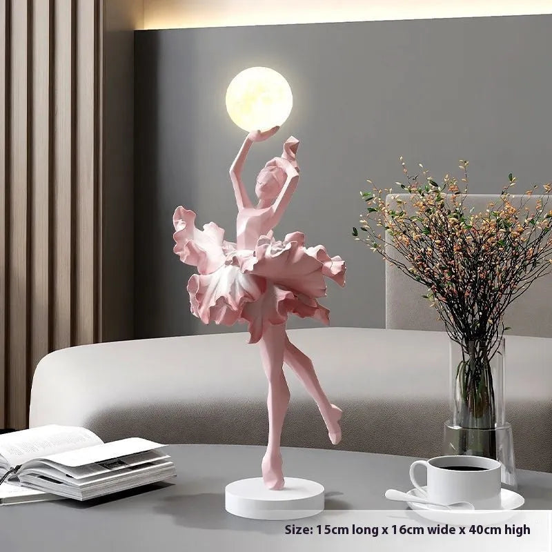 Art Girl modern resin night lamp ornament with USB charging in black gold, white, pink, or light blue colour