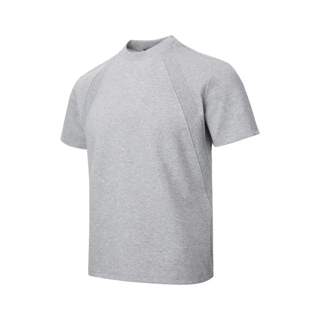 Loose fit short sleeve top with textured air layer stitching in black colour