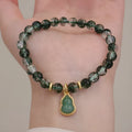Natural citrine and chorite crystal women's bracelet with green ghost calabash pendant