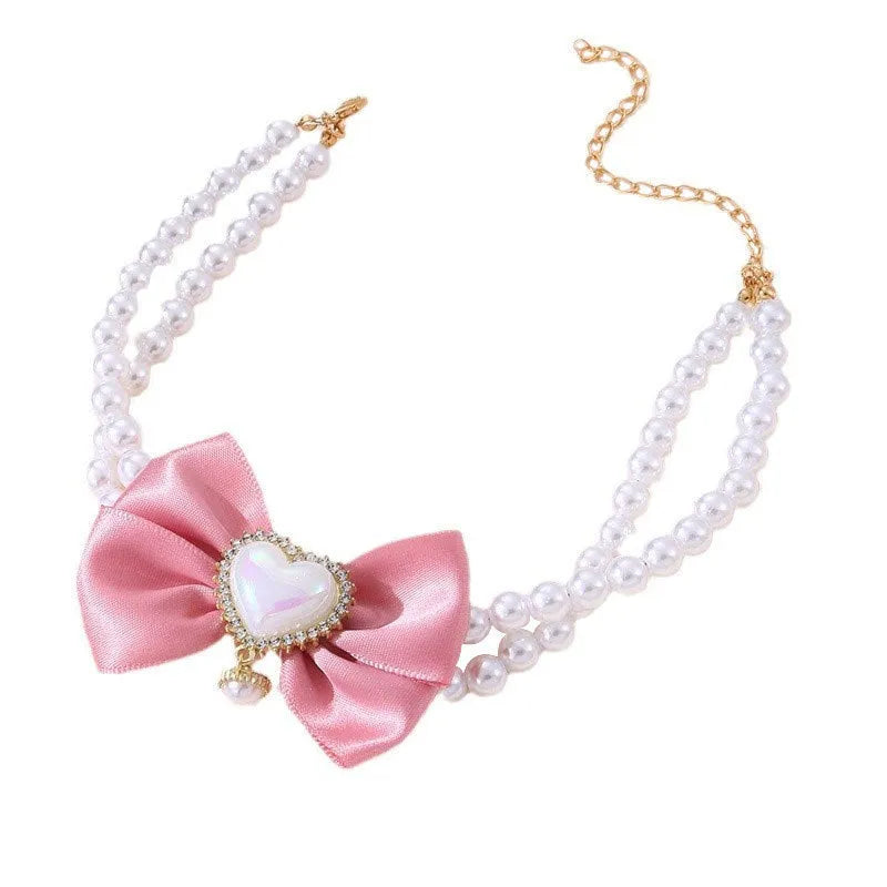 Cute heart shape princess style pearl bead pet necklace for dogs and cats