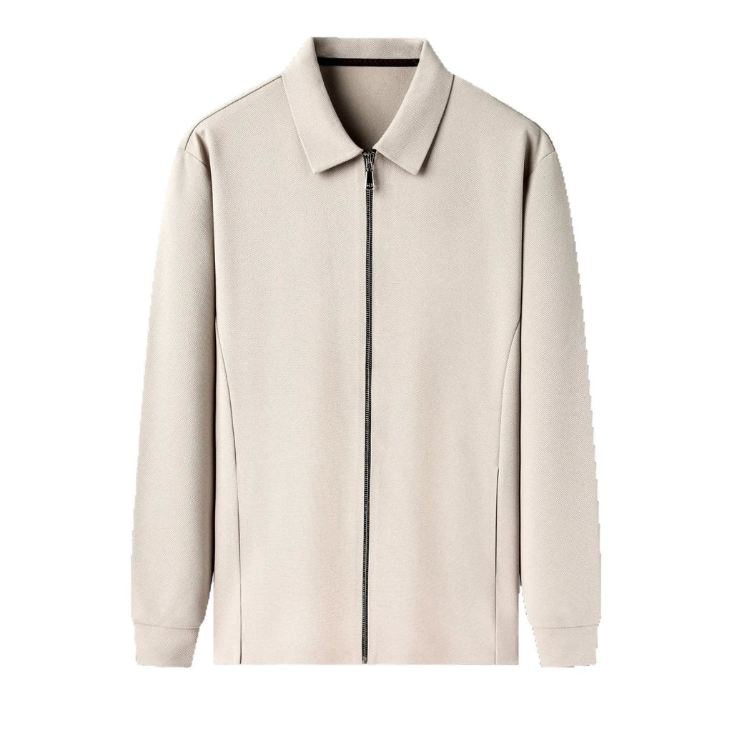 Men's apricot polyester casual business jacket with straight hem and long sleeves