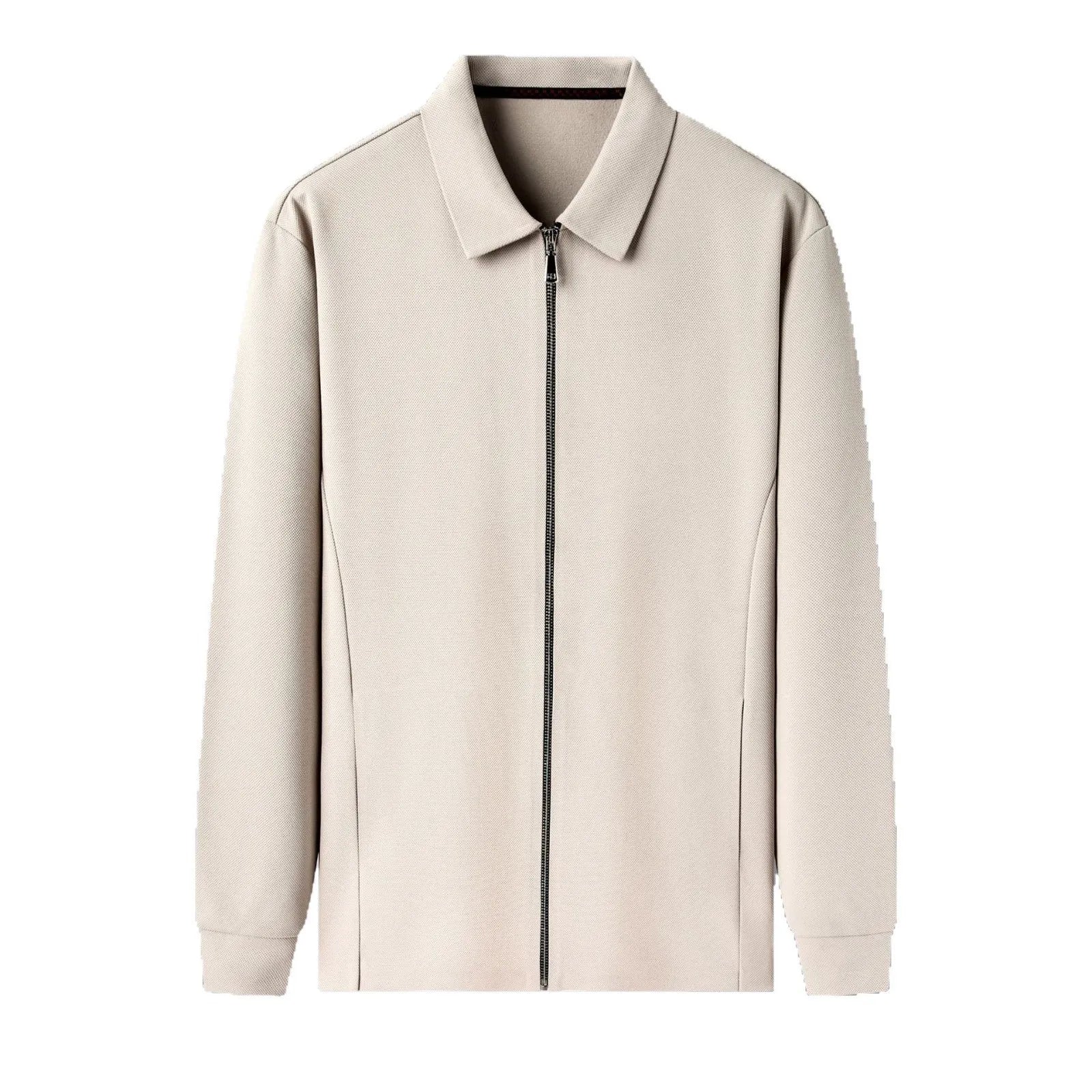 Men's apricot polyester casual business jacket with straight hem and long sleeves