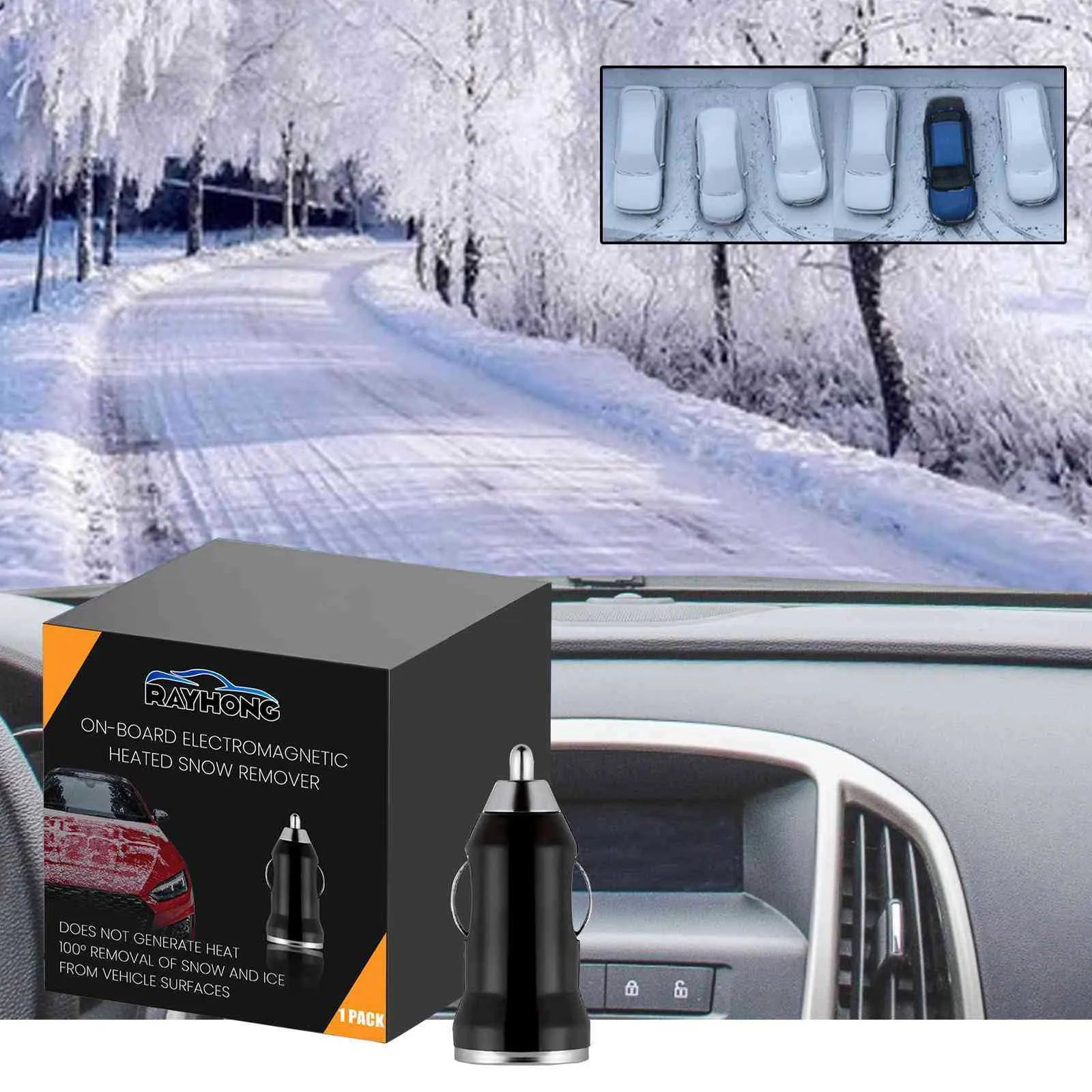 Black USB car snow melting tool for windscreen ice removal measuring 5.5cm