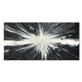Handmade black and white abstract oil painting on canvas, horizontal orientation, modern living room wall art