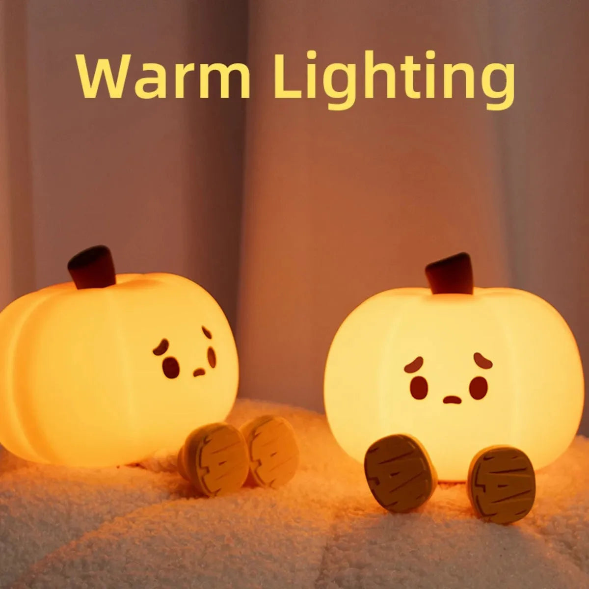 Pumpkin lantern silicone night light with ABS base, 500mAh rechargeable bedside lamp for children's bedroom and Halloween decoration
