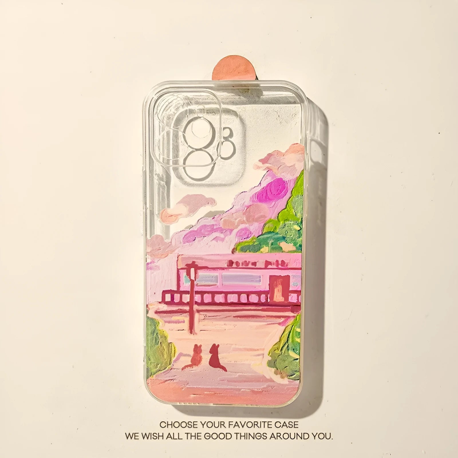Soft silicone iPhone case featuring a cartoon illustration of two cats on a white background.