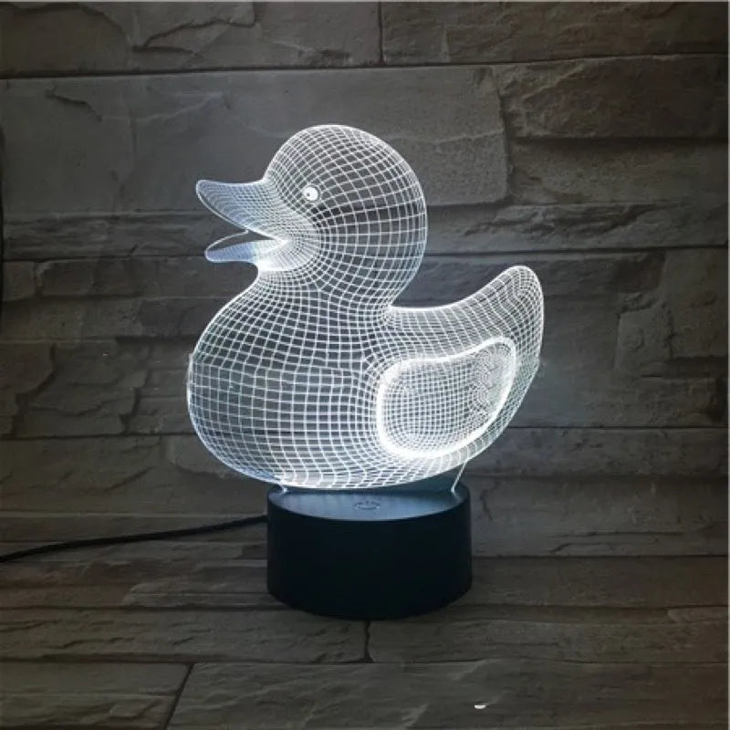 Little yellow duck 3D night light with remote control on tabletop