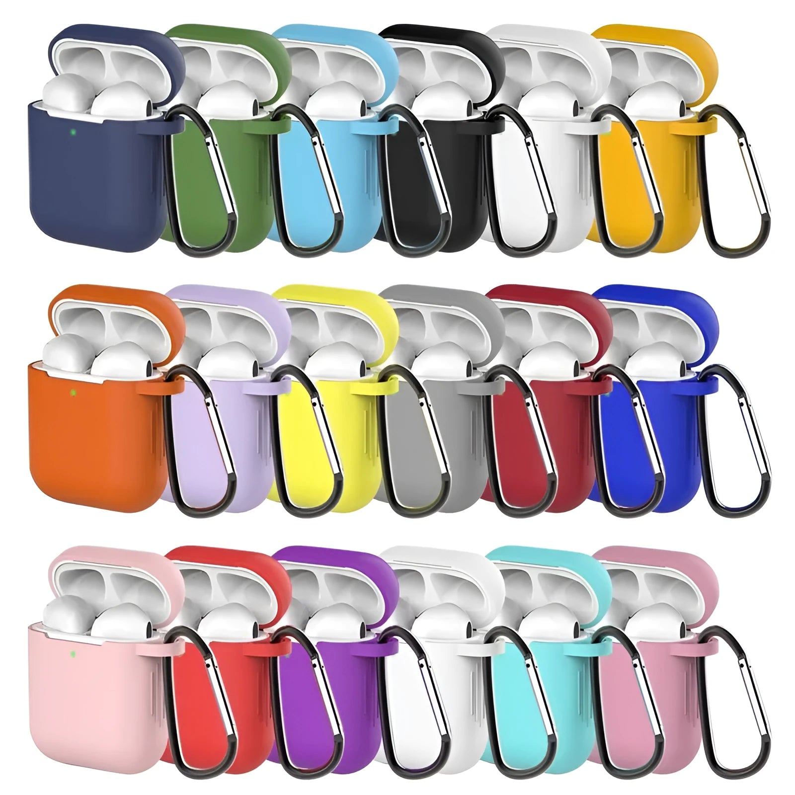 Liquid silicone clam-shell cover for Apple AirPods 1st and 2nd generation charging case.