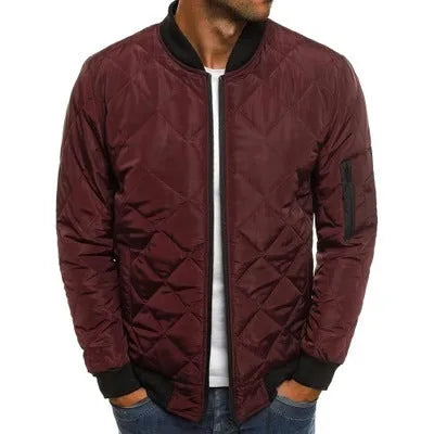 Men's cotton suit bomber jacket in black, polyester blend, front view