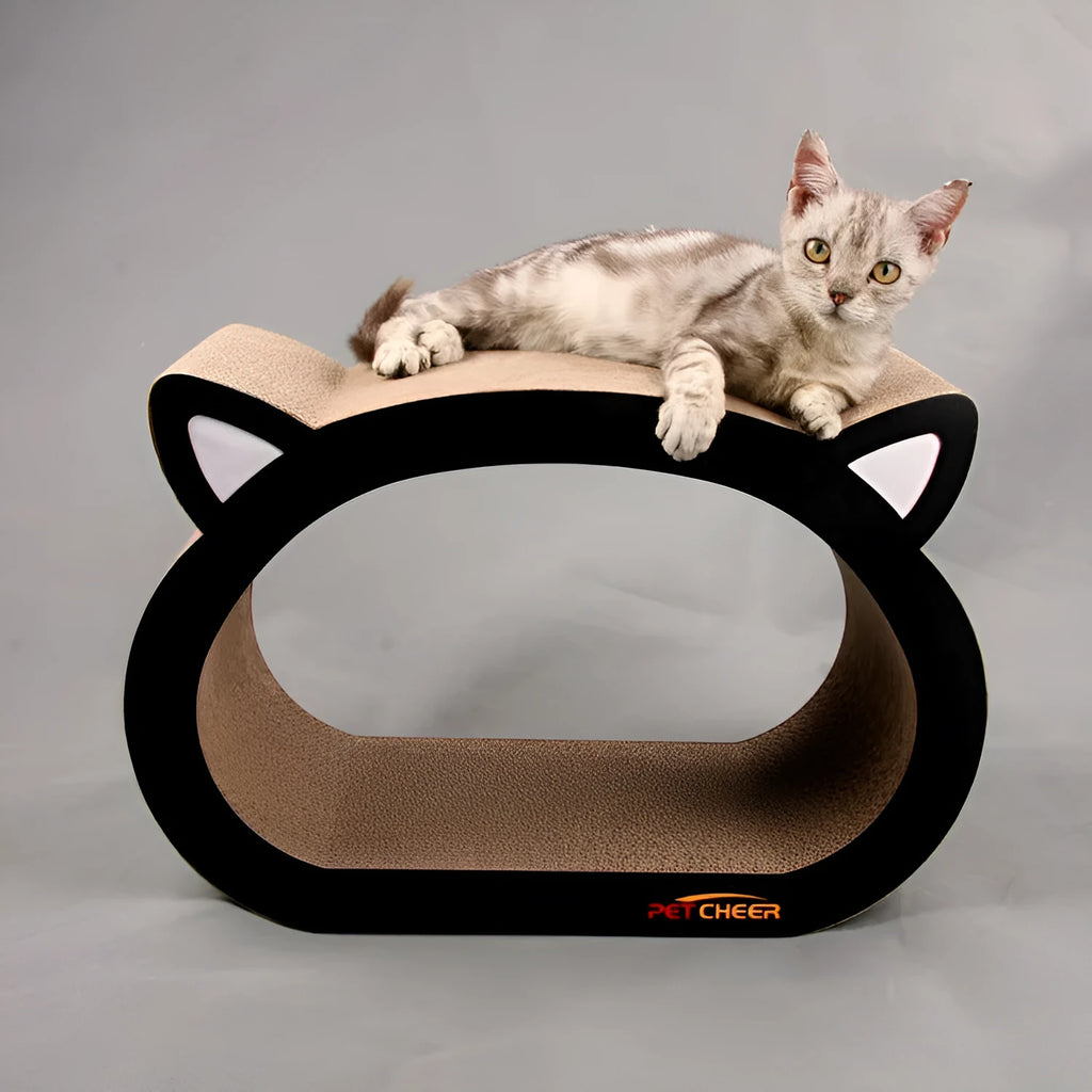 Cat head cat scratch board made from BC corrugated paper, 48.1x32x23 cm, grey and brown design