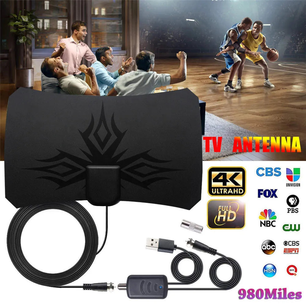 Black HDTV antenna with irregular flame pattern for indoor VHF UHF digital TV reception
