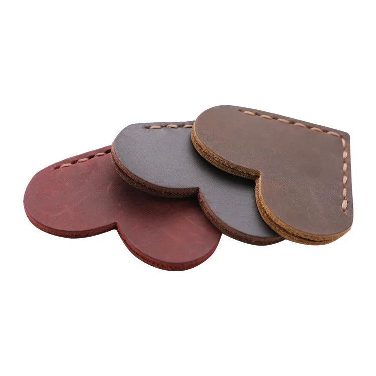Heart-shaped leather bookmark in brown, handmade from first layer cowhide, 5x5 cm