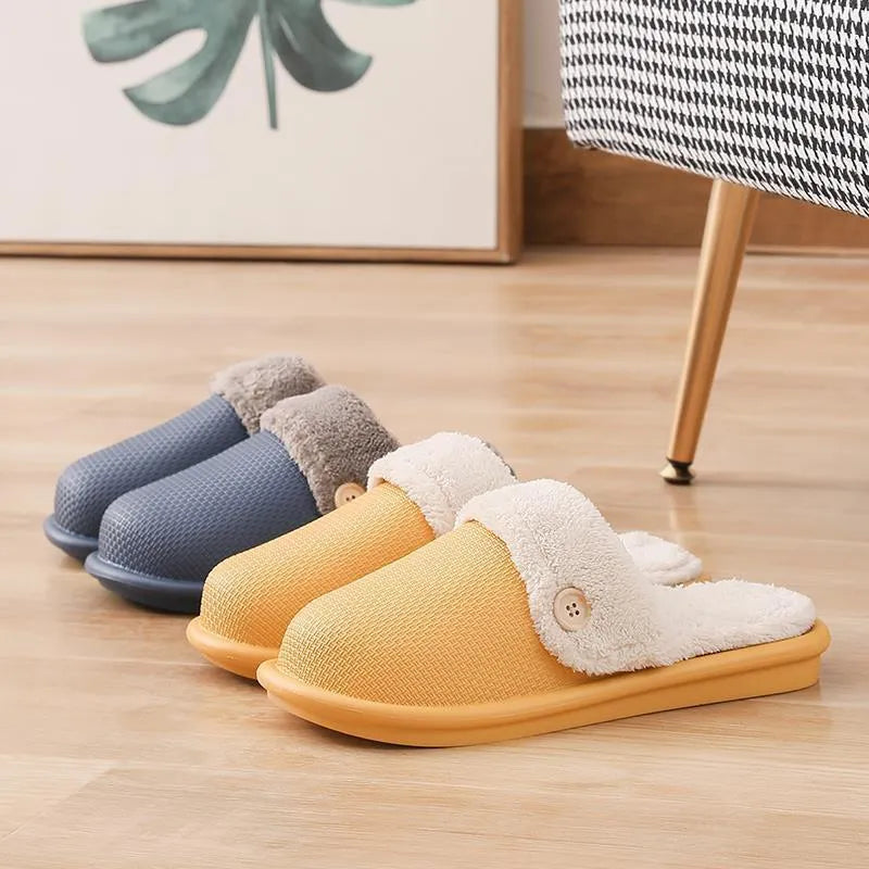 Winter home slippers for women, detachable washable, thermal insulation, stripe pattern, EVA upper, round toe, dark blue colour