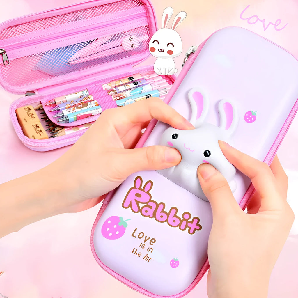 3D decompression pencil case in square Korean style with cartoon pattern