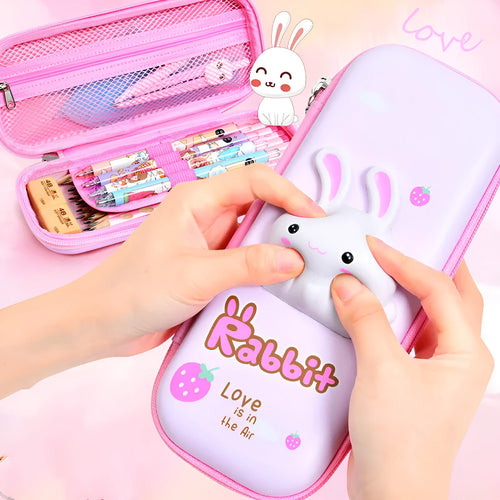 3D decompression pencil case in square Korean style with cartoon pattern