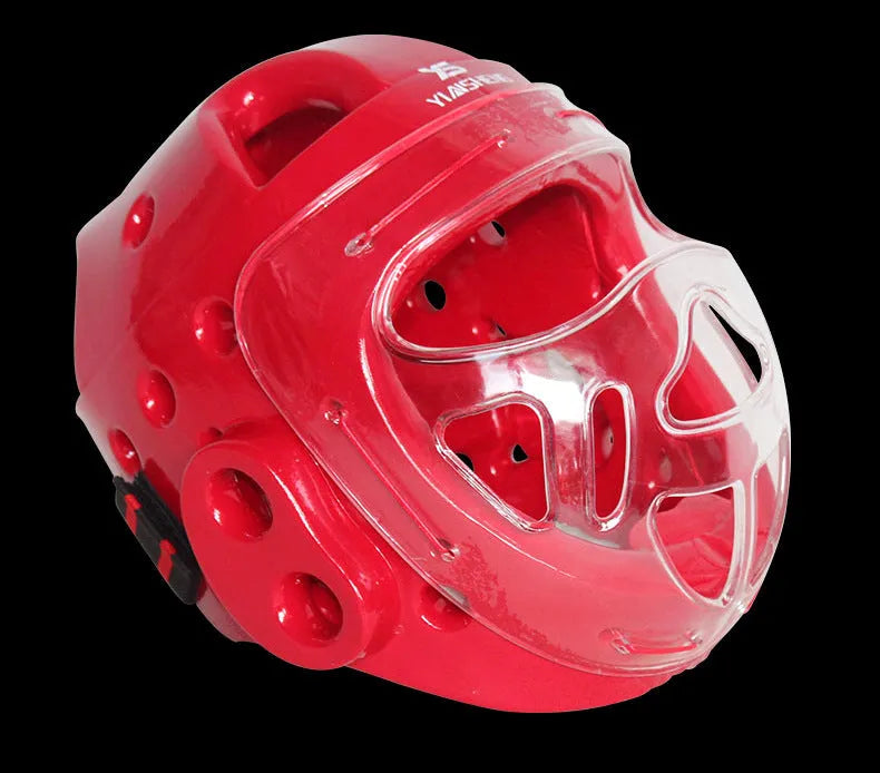 Karate protective helmet for boxing training in multiple colours including white, blue and red variants