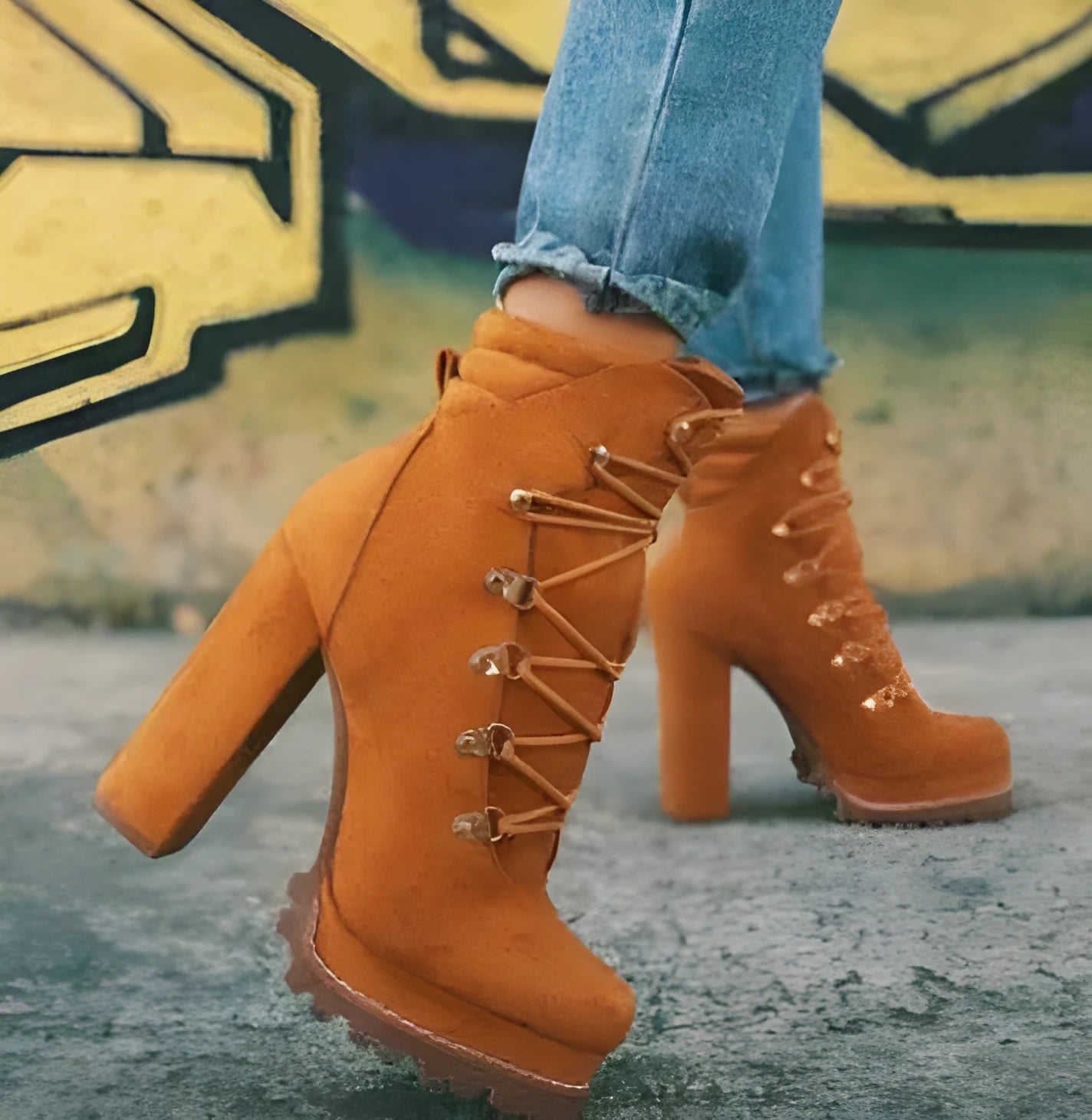 Women's suede high heel boots with thick 8cm heels, round toe, and buckle accents in army green colour