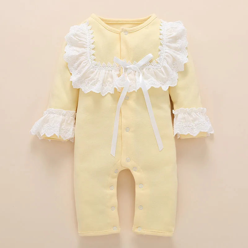Baby one-piece cotton romper in pink for infant girls with 90% cotton content