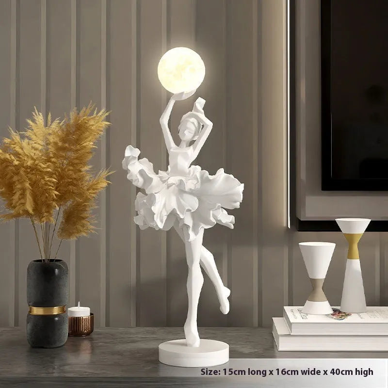 Art Girl modern resin night lamp ornament with USB charging in black gold, white, pink, or light blue colour