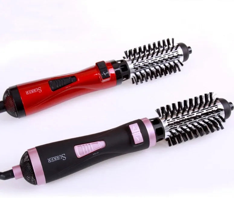 Red 2 in 1 hair dryer rotary brush styling tool with 3-speed control and 360-degree plug