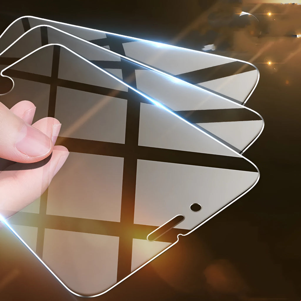 Tempered glass screen protector for iPhone showing transparent non-full screen design