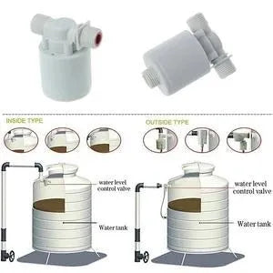 White nylon automatic float valve for purified water systems with thread size options