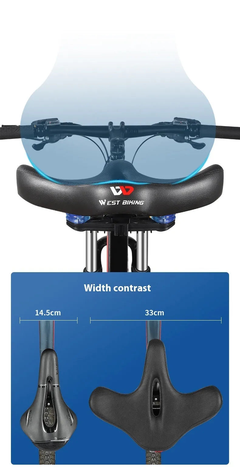 Black leather bicycle seat cushion with thick foam padding on a bike saddle.