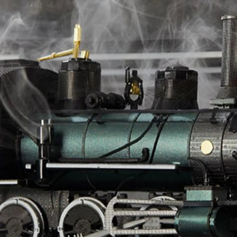 Metal colour printing assembled MG steam locomotive puzzle model in brass and stainless steel, finished size 17x5x8cm