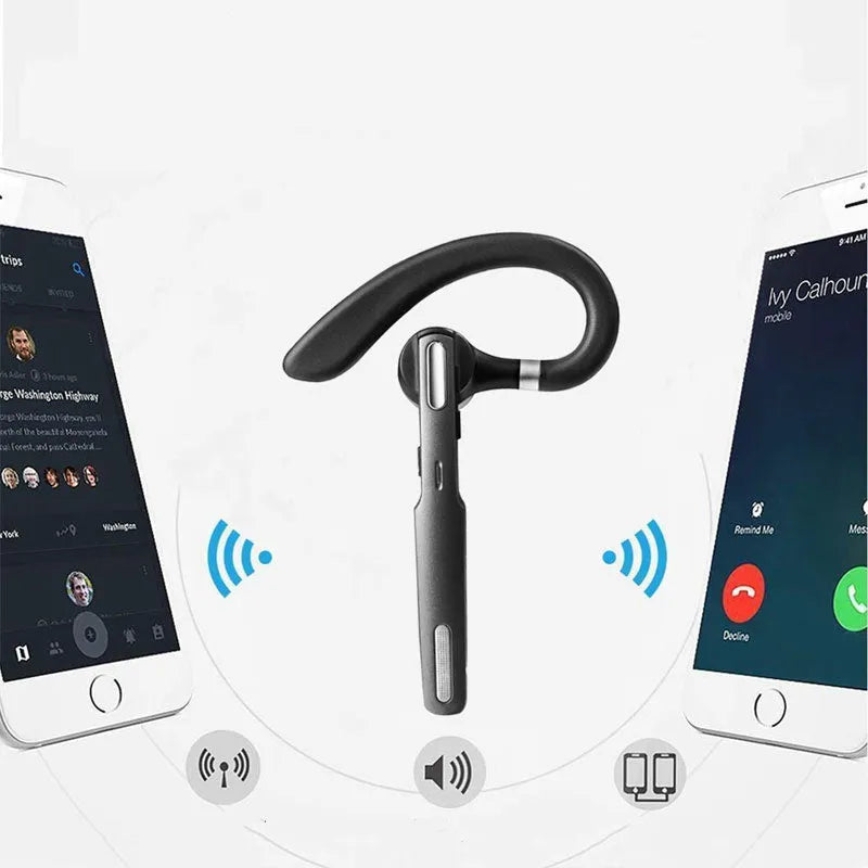 Black mono ear Bluetooth headset with a hanging ear hook design