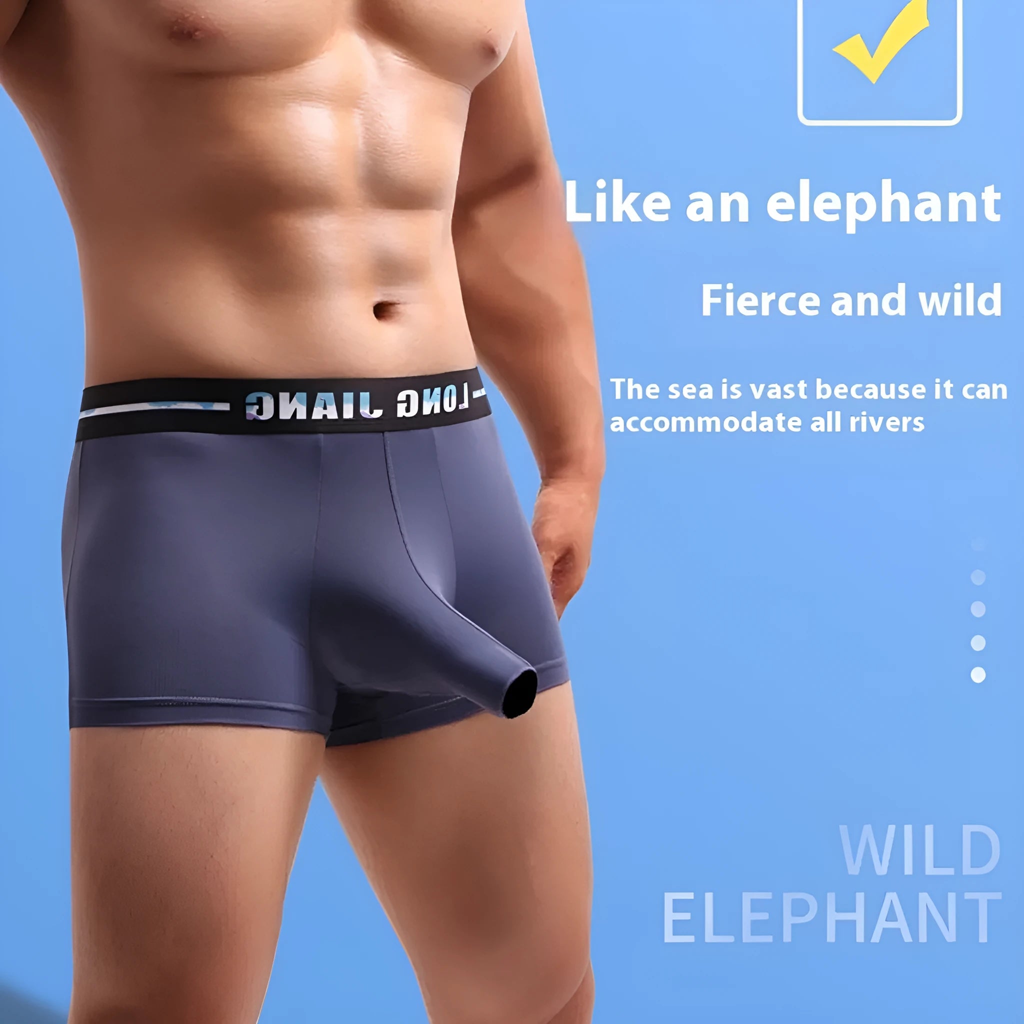 Men's solid-colour ice silk boxer shorts in a mid-waist trunk design on a white background