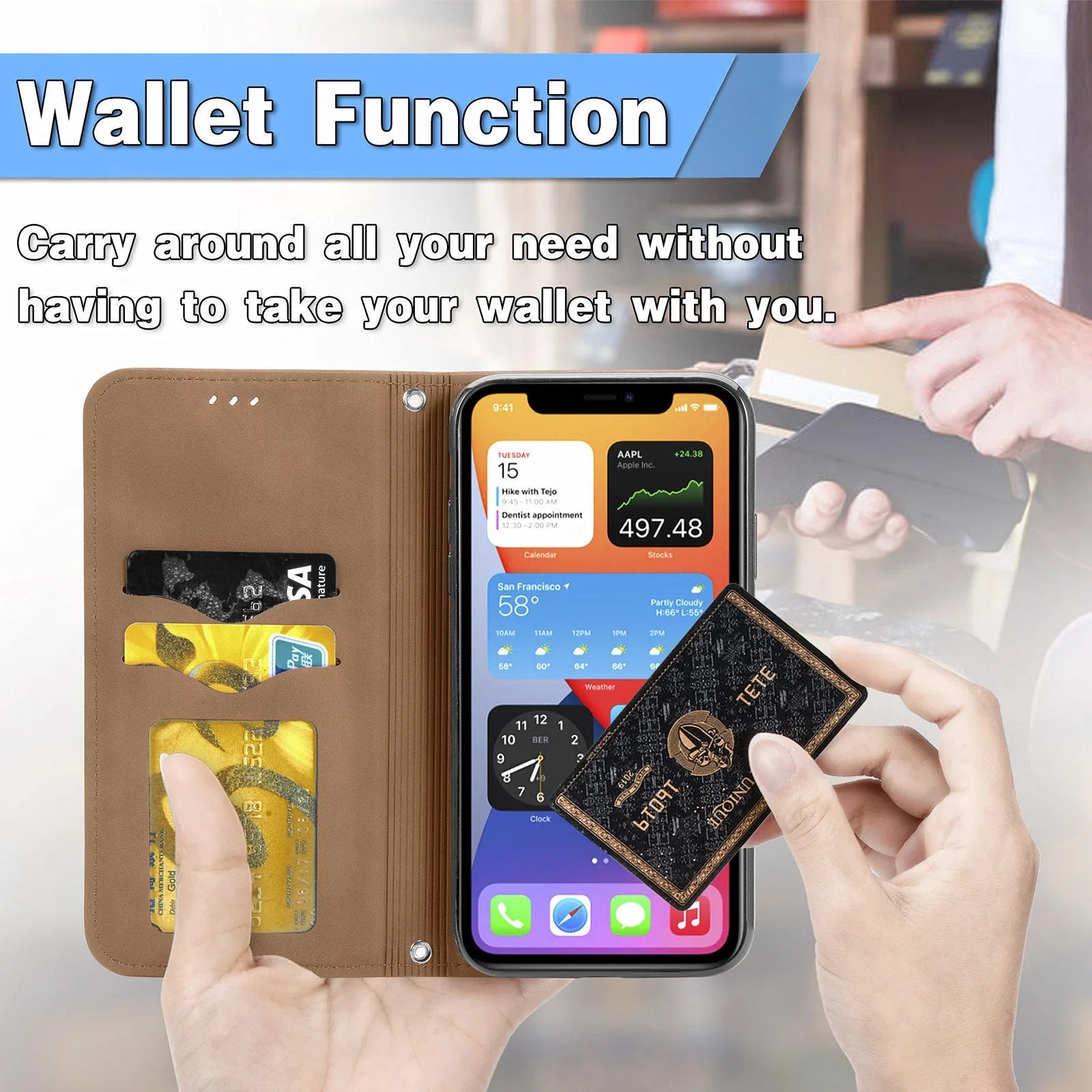 Blue TPU leather magnetic phone case with bracket for Apple iPhone models