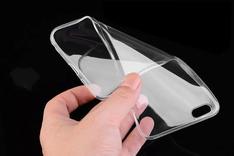 Transparent soft TPU mobile phone case on an iPhone, showing clear protection.