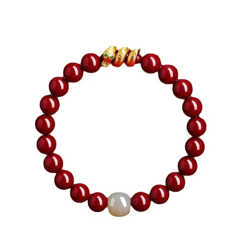 Handmade Chinese style cinnabar bracelet with snake beads for Year of the Snake body protection jewellery