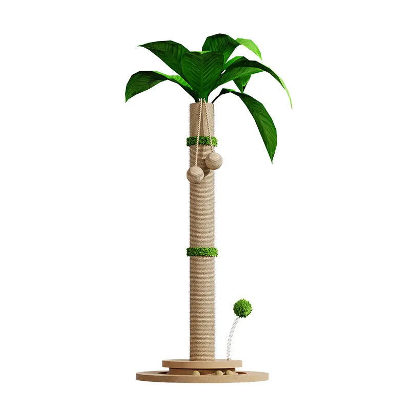 Vertical canna-coloured cat climbing frame with a hemp rope scratching post and simple design.