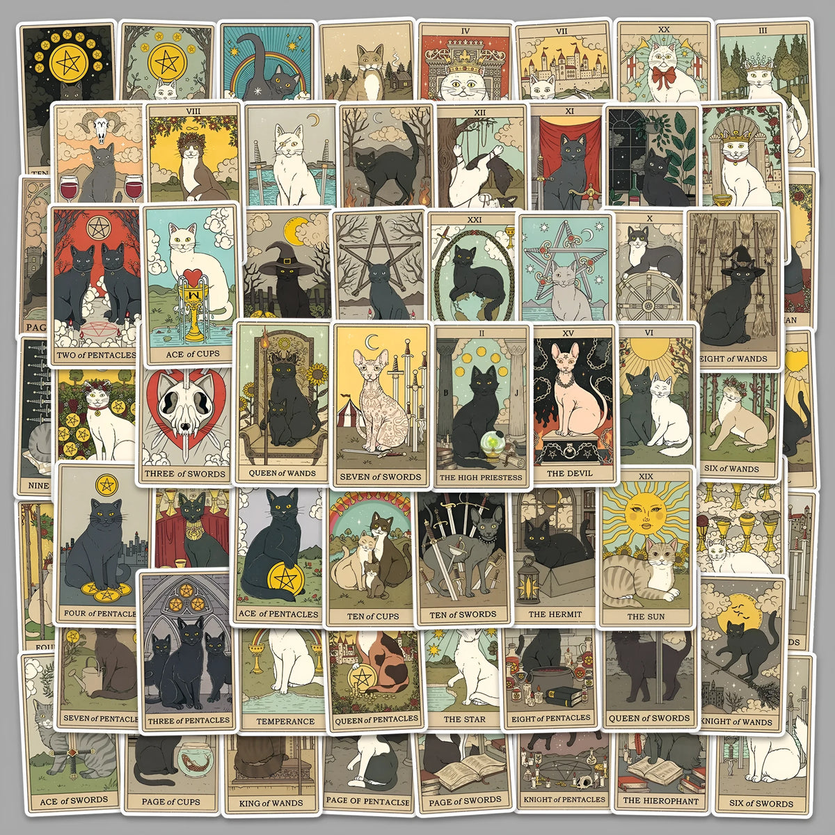78 tarot card themed waterproof stickers in a cute graffiti style for luggage and laptops