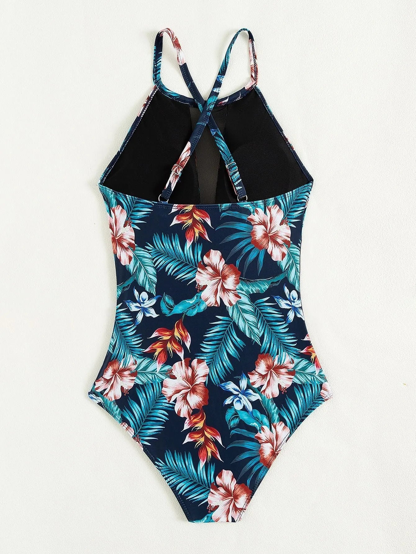 Women's deep V-neck one-piece swimsuit in solid colour or gradient print with polyester lining