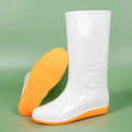 Men's white plastic rain boots with flat heel and round toe design