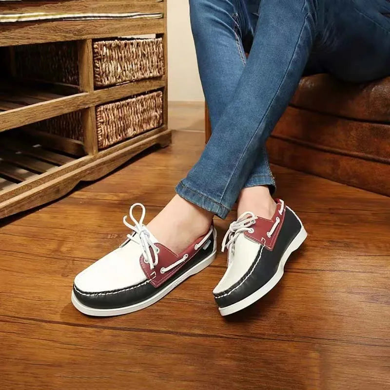 Men's solid colour casual shoes with round toe and flat heel in artificial PU leather