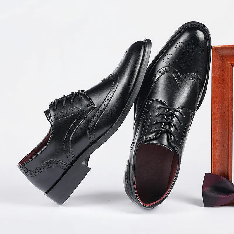 Genuine leather lace up block carved shoe in dark brown with composite sole