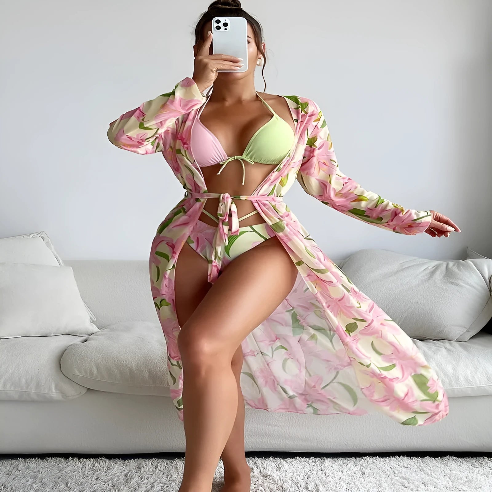 Women's printed quick-dry polyester bikini swimsuit on a mannequin