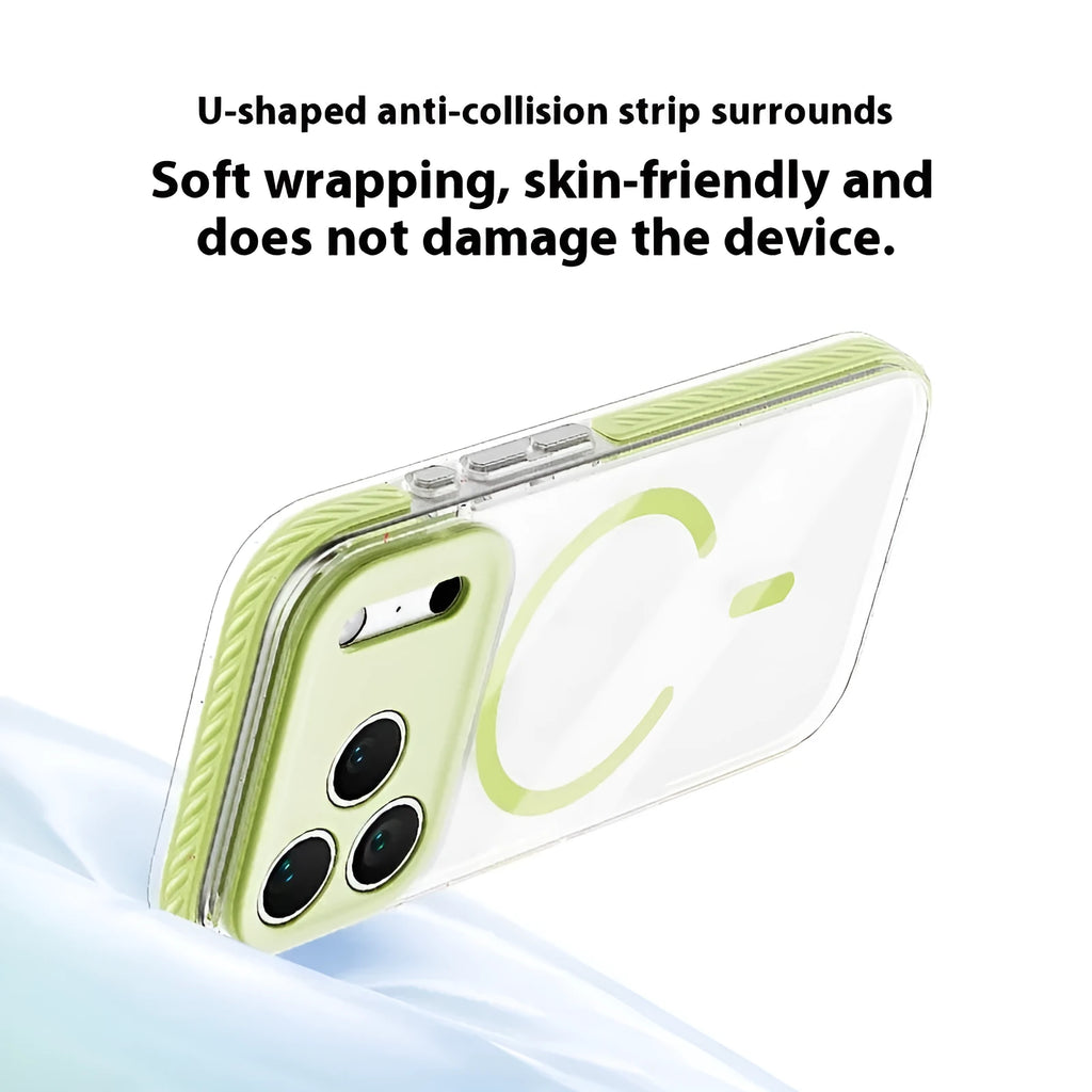 Clear magnetic protective iPhone case shown in Sweet Blue colour on an iPhone.
