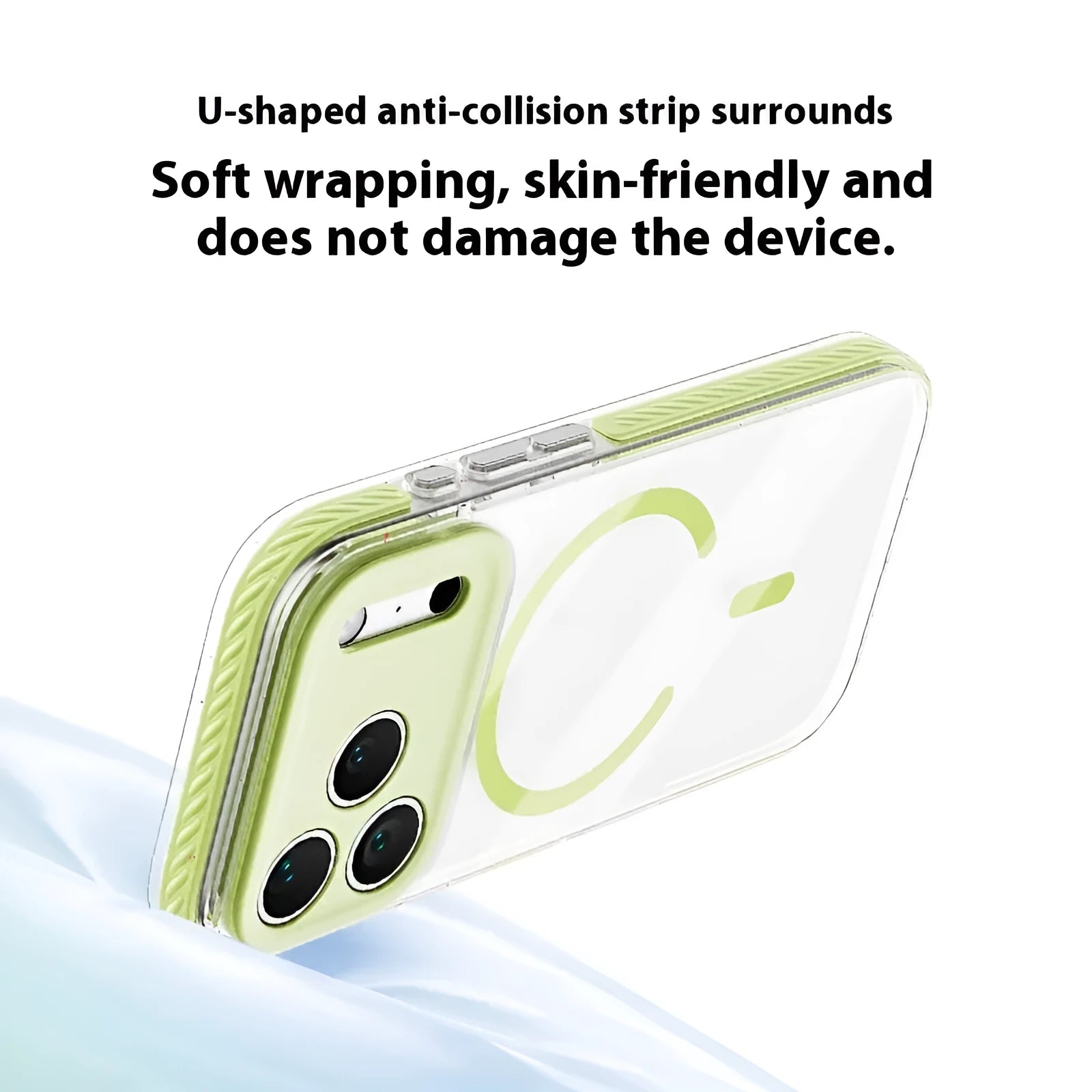 Clear magnetic protective iPhone case shown in Sweet Blue colour on an iPhone.