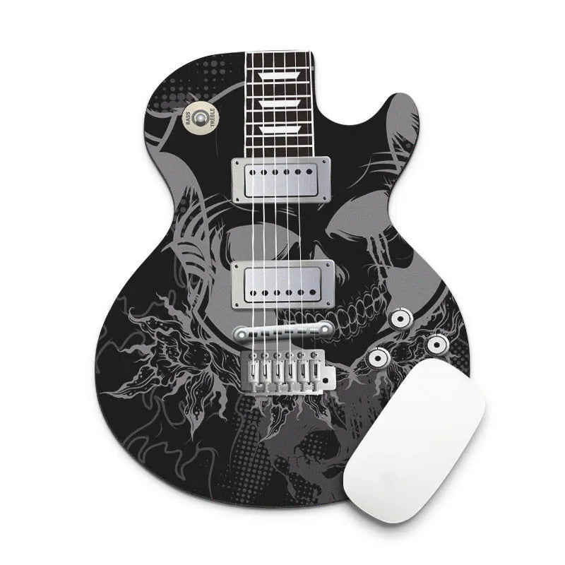 Guitar shaped mouse pad 22cm x 18cm with natural rubber base, fine cloth surface, and anti-skid back in nine guitar styles