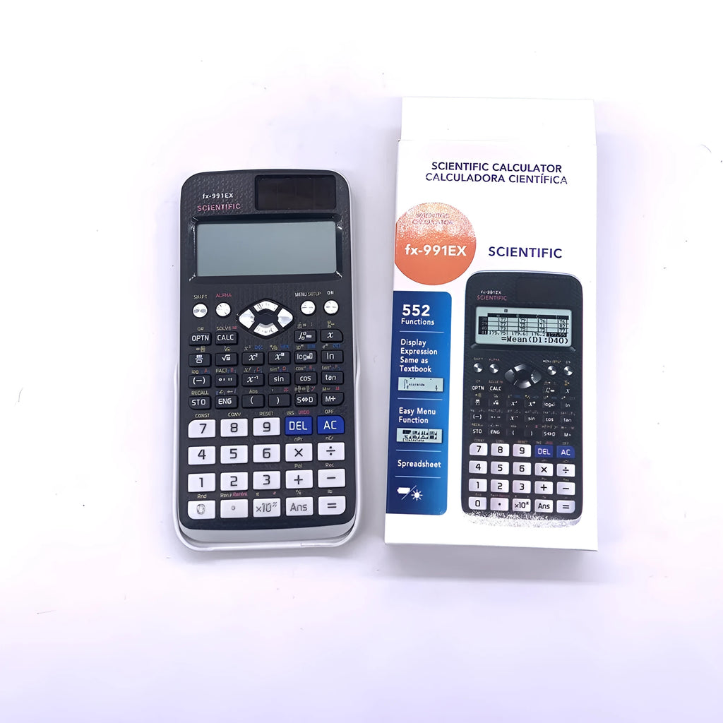 Casio fx-991EX scientific calculator with multi-line display showing mathematical expressions