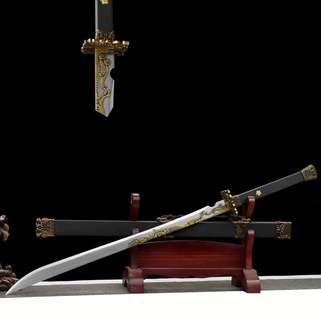 Tang Heng Dao integrated manganese steel decorative sword with solid wood leather scabbard and rope-wrapped handle, 107cm length