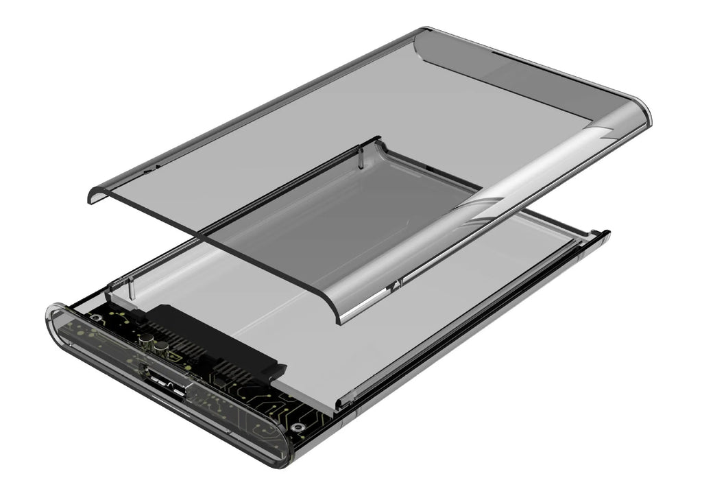 Transparent hard disk box PC material external enclosure for 2.5-inch SATA HDD, size 131x80x13mm, USB3.0 interface