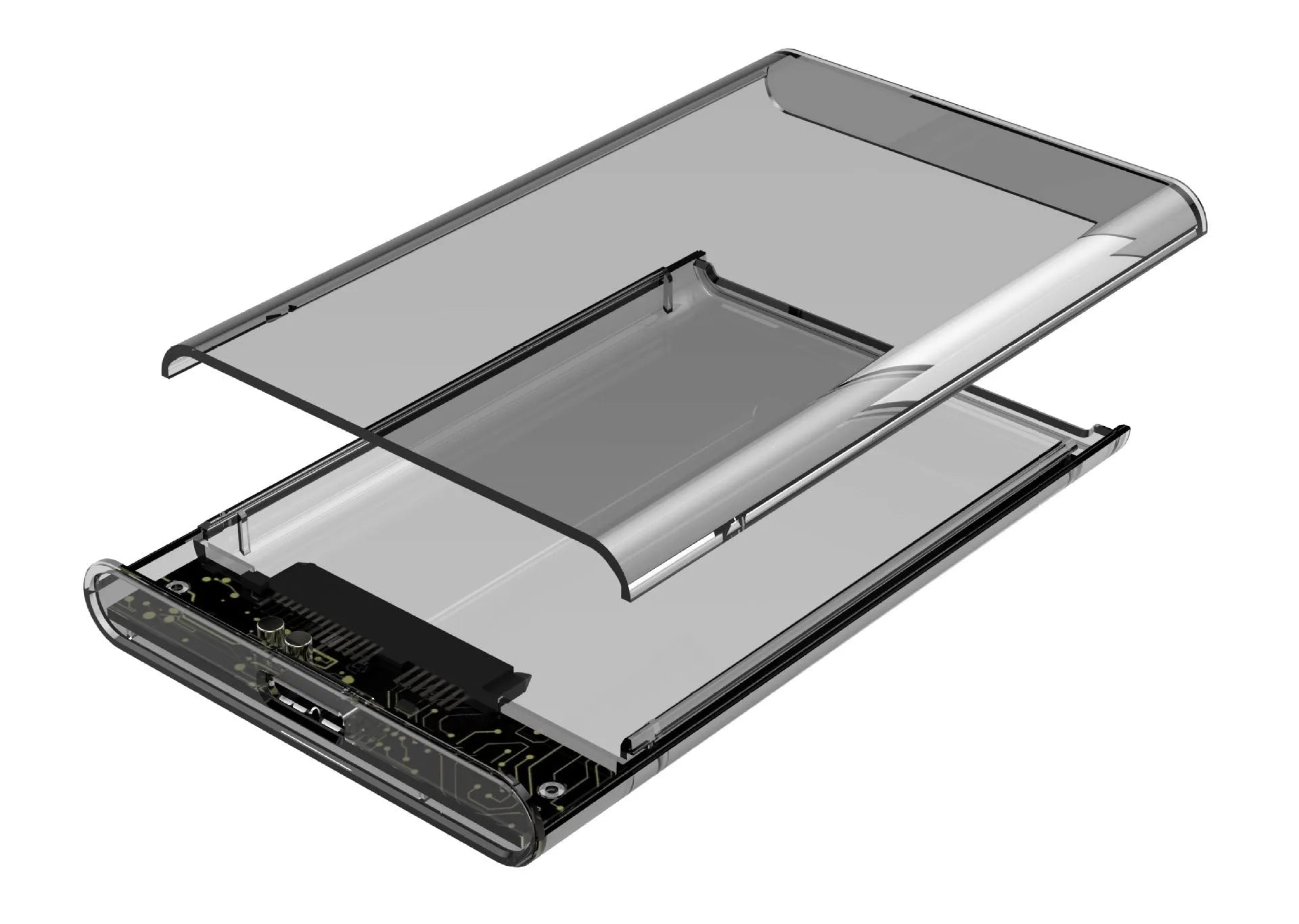 Transparent hard disk box PC material external enclosure for 2.5-inch SATA HDD, size 131x80x13mm, USB3.0 interface